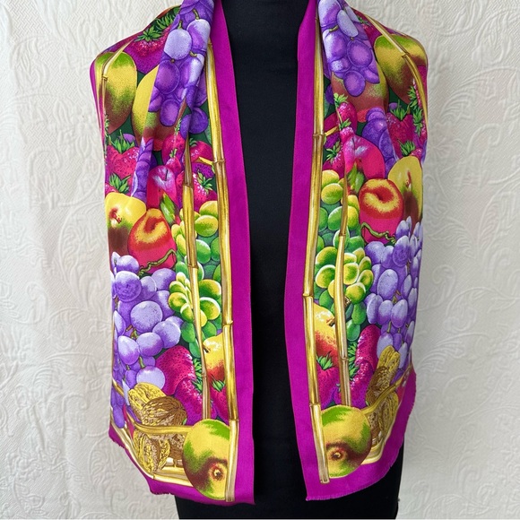 Oscar de la Renta Fruit Silk Oblong Scarf - Picture 2 of 10